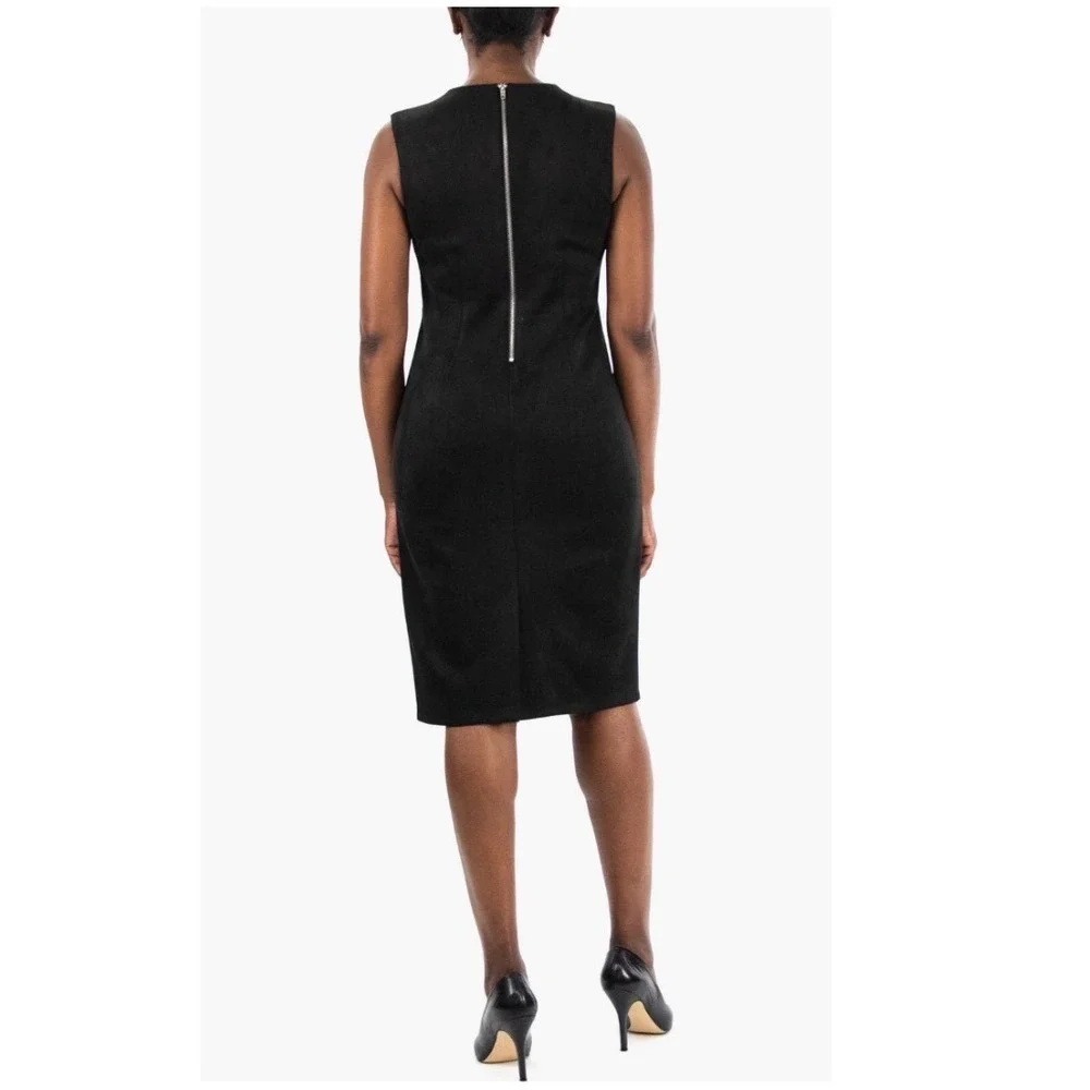 Nina Leonard Charcoal Grey Faux Suede V-Neck Sheath Dress XL Sleeveless Midi